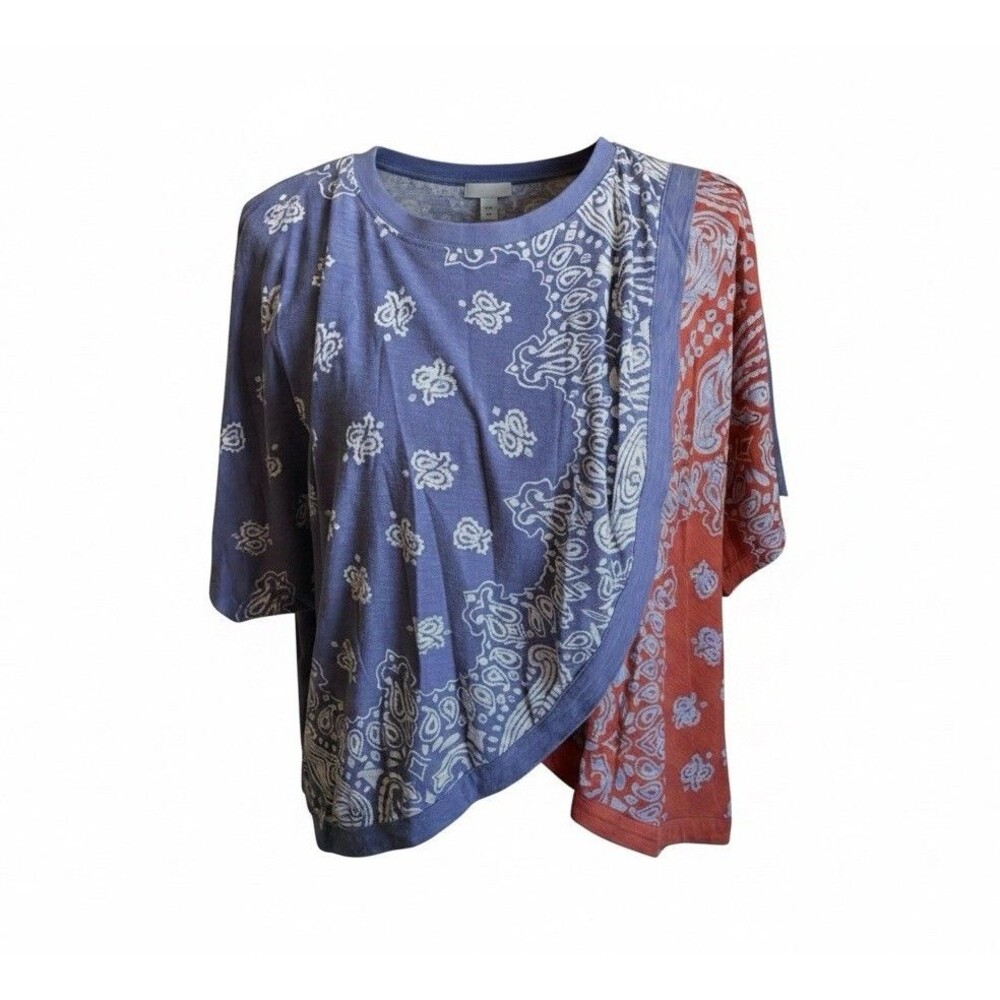 Free People Dusk To Dawn Bandana Red White and Blue Wrap T-shirt Top Sz small